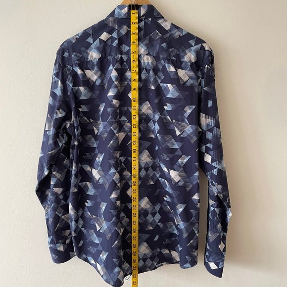 Bugatchi Shirt - Multi-shade Blue Pattern - Medium - Classic Fit - Picture 4 of 5